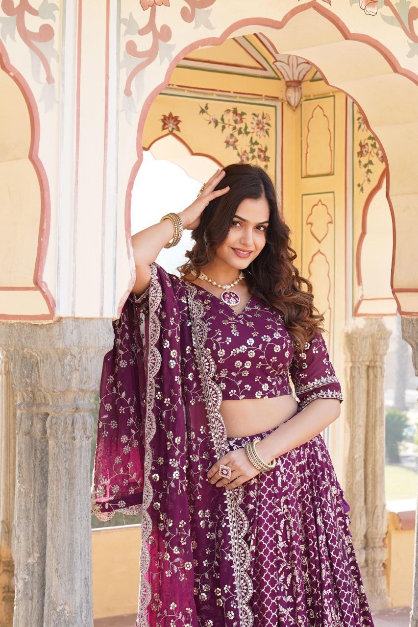 Kaushiki purple embroidered lehenga set