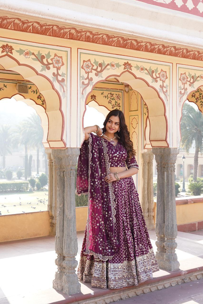 Kaushiki purple embroidered lehenga set