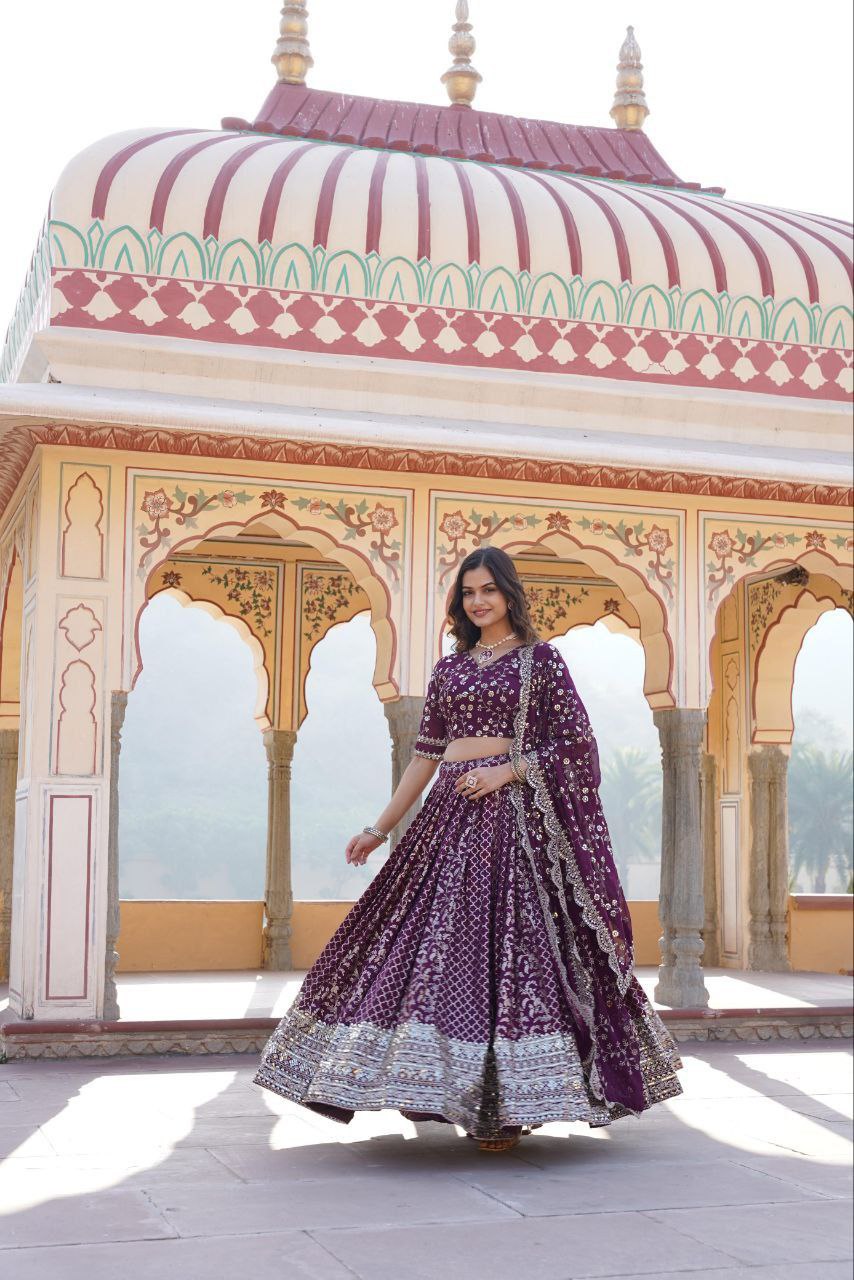 Kaushiki purple embroidered lehenga set