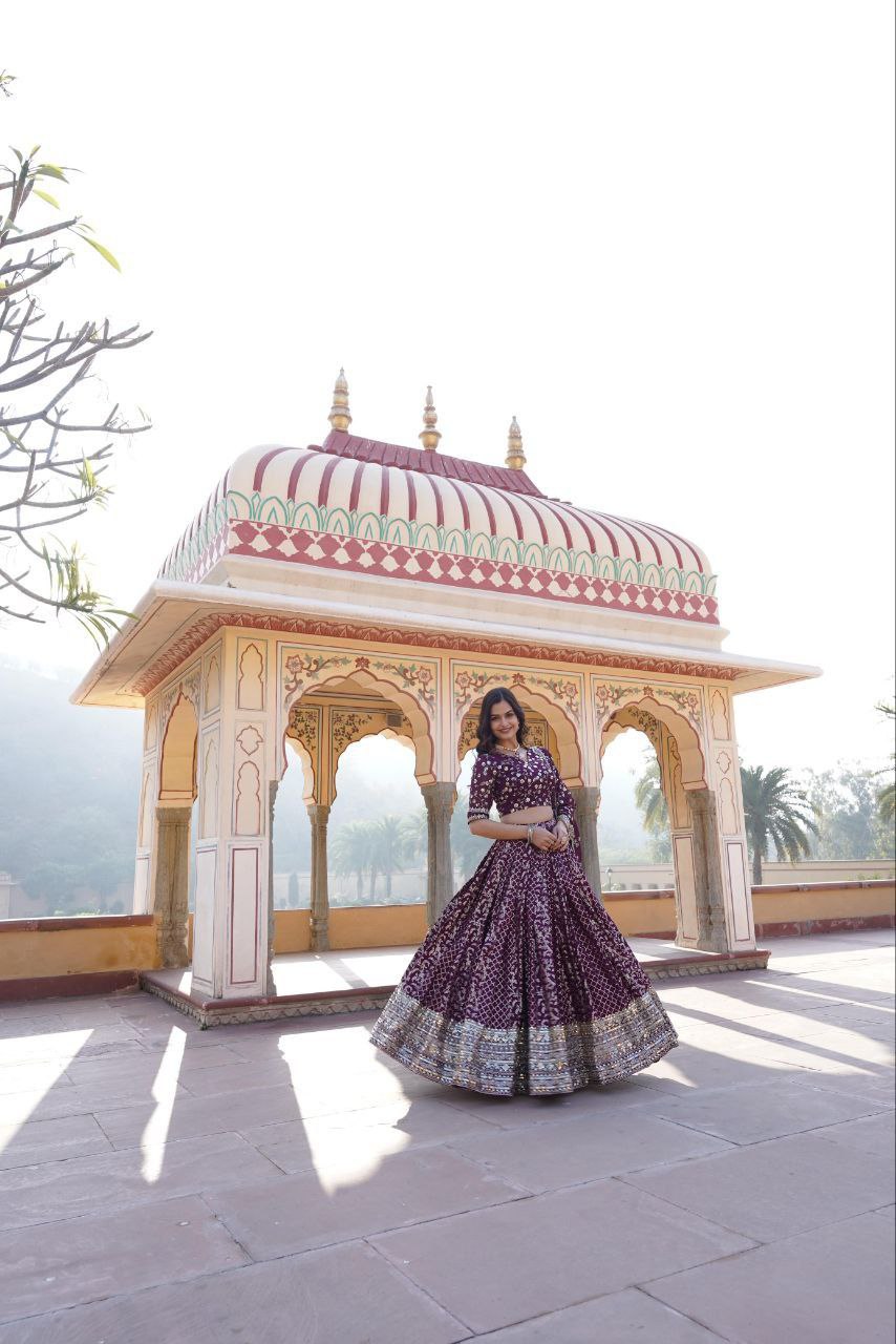 Kaushiki purple embroidered lehenga set