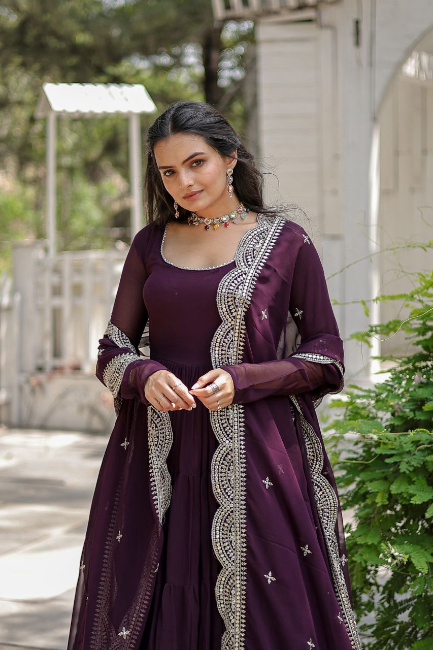 Shreeprada wine georgette anarkali gown set