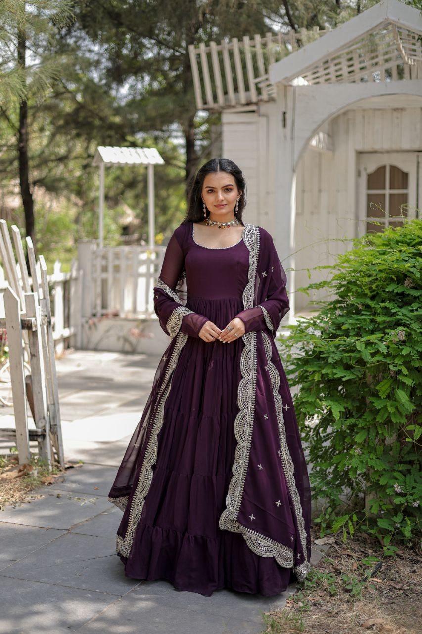 Shreeprada wine georgette anarkali gown set