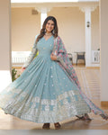 Hridaya sky blue georgette anarkali gown suit set
