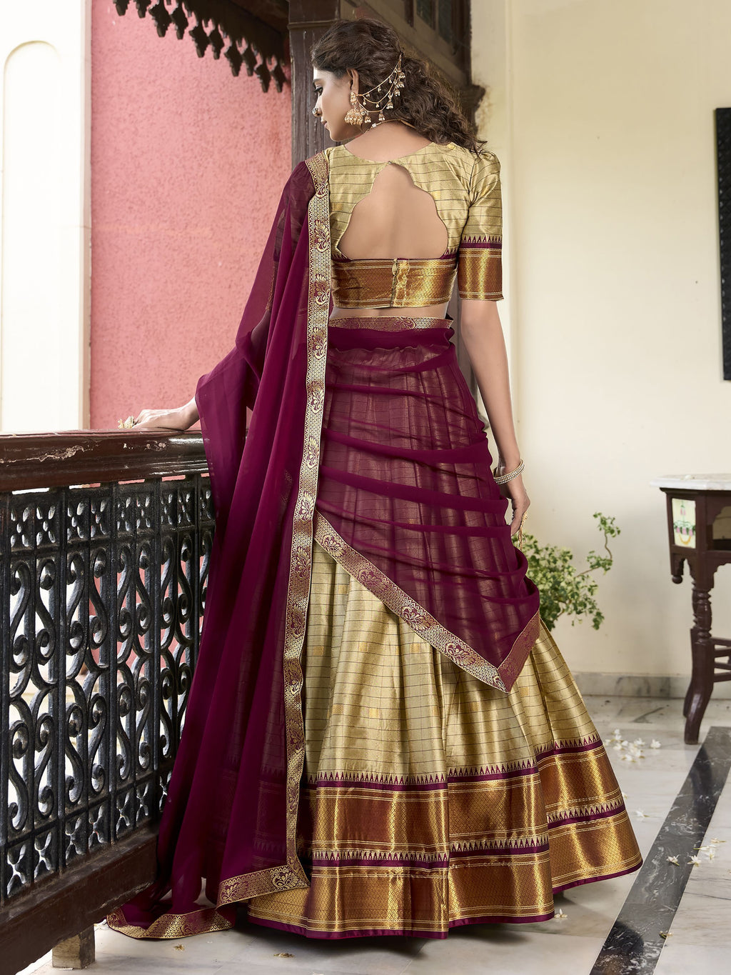 Brown Cotton Silk Paithani Weaving Work Traditional Lehenga Choli with Dupatta