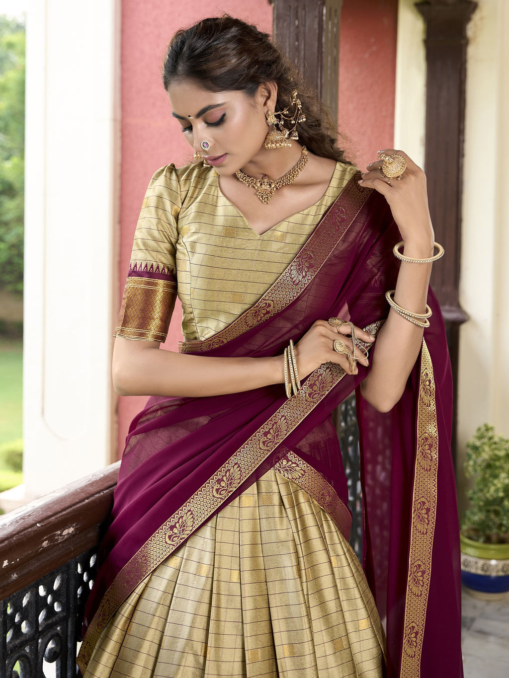 Brown Cotton Silk Paithani Weaving Work Traditional Lehenga Choli with Dupatta