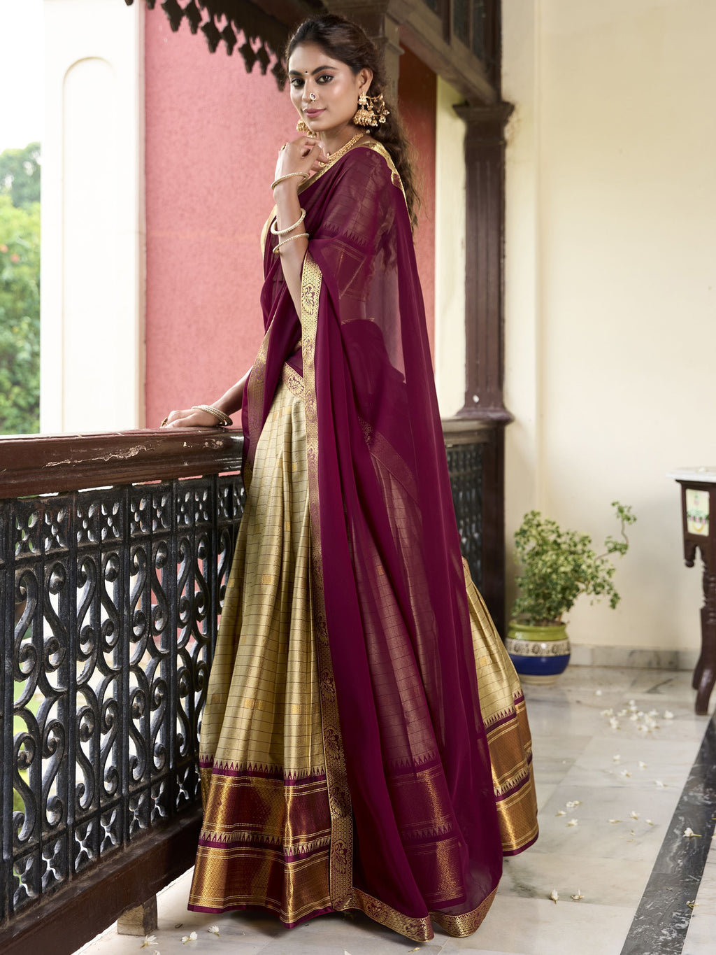 Brown Cotton Silk Paithani Weaving Work Traditional Lehenga Choli with Dupatta