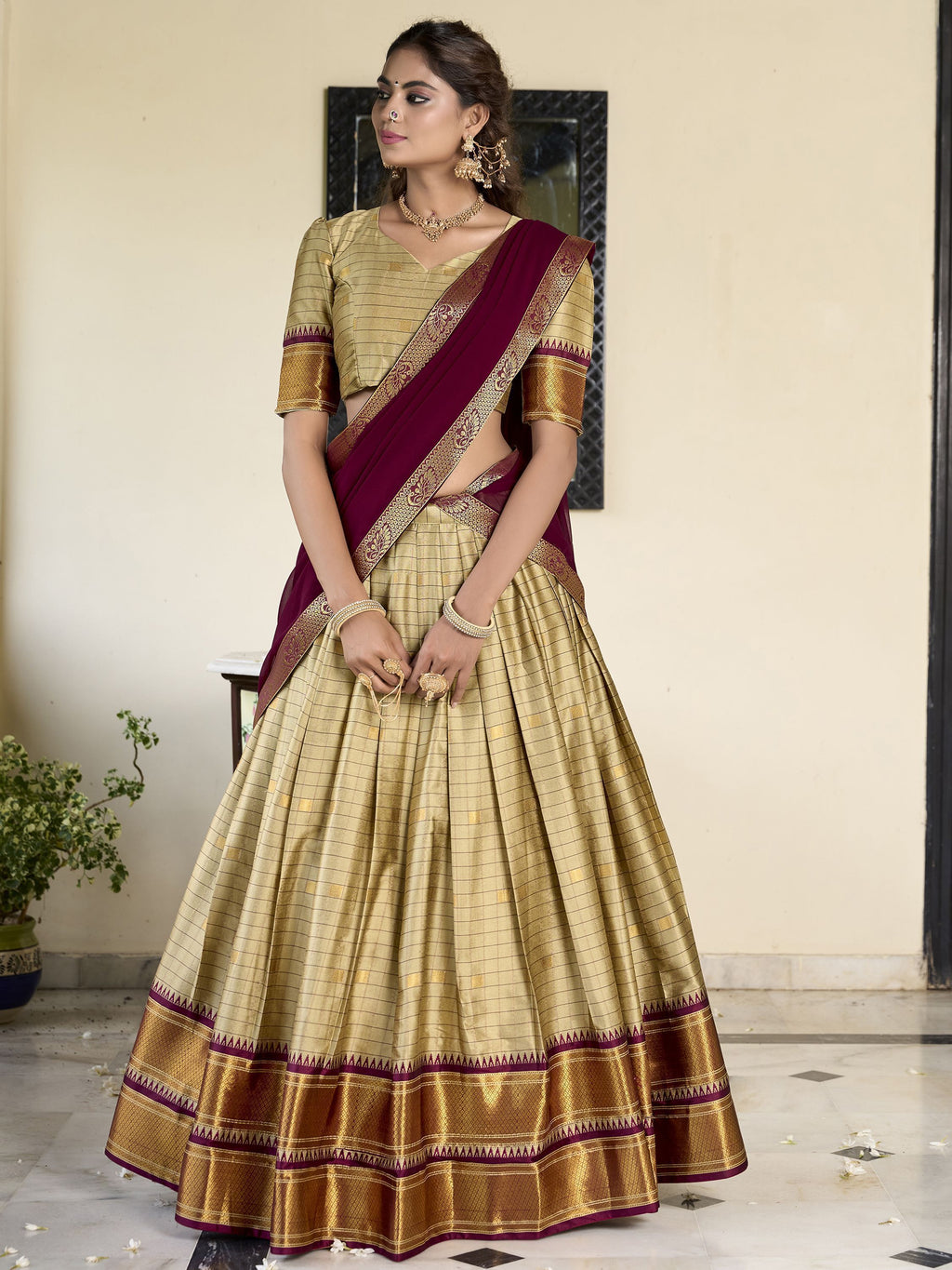 Brown Cotton Silk Paithani Weaving Work Traditional Lehenga Choli with Dupatta