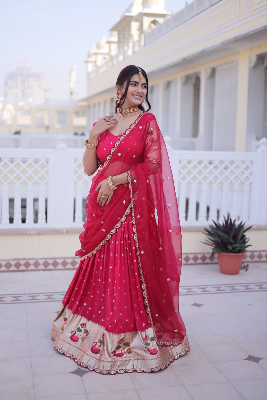 Charumati Pink Dola Silk Weaving Sequins  Embroidered Half-Saree Lehenga