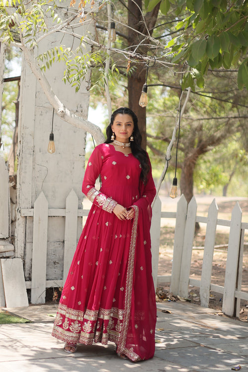 Charvi pink embroidered flared Anarkali gown set