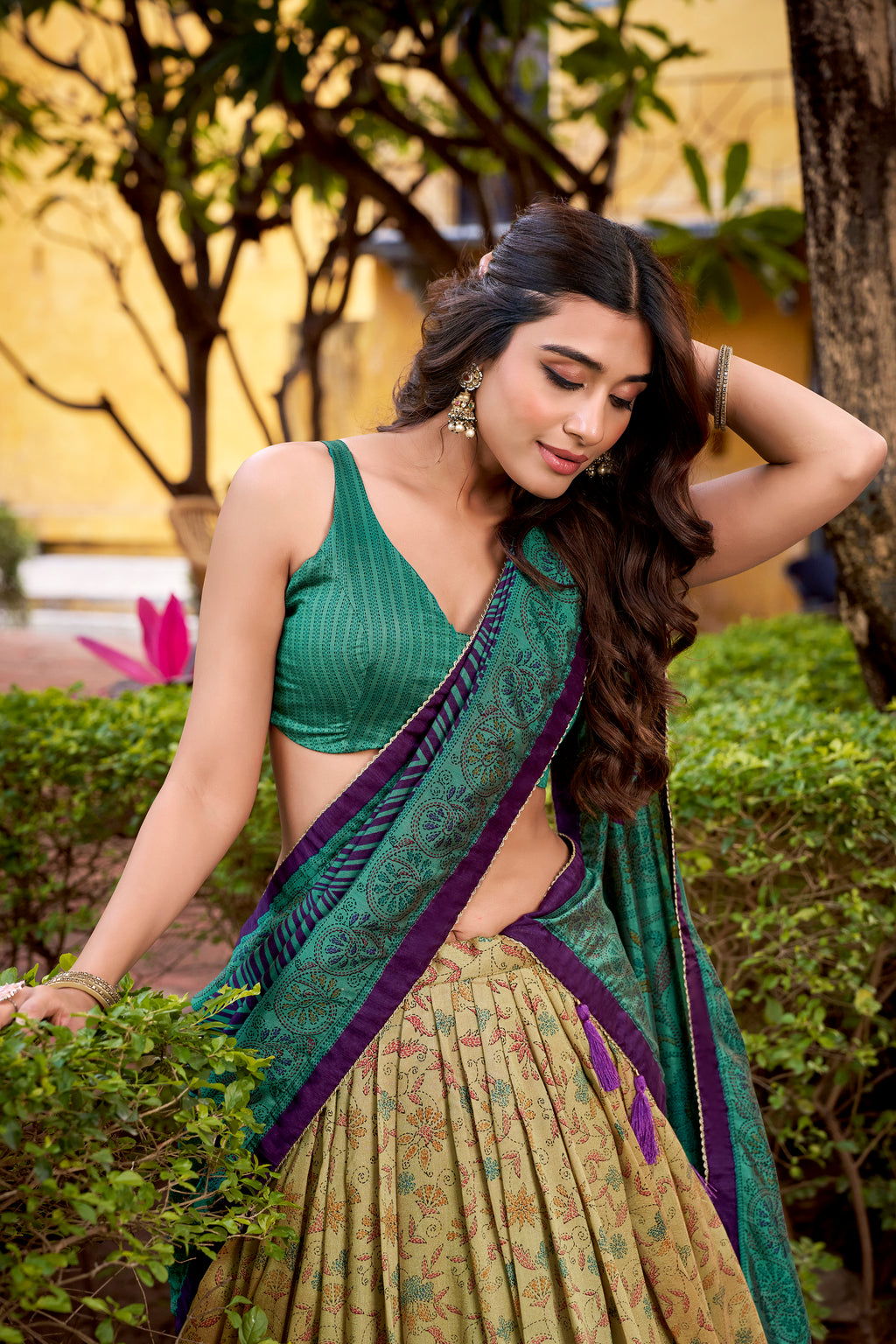 Chitra Green Color Vichitra Silk Printed Lehenga Choli With Dupatta