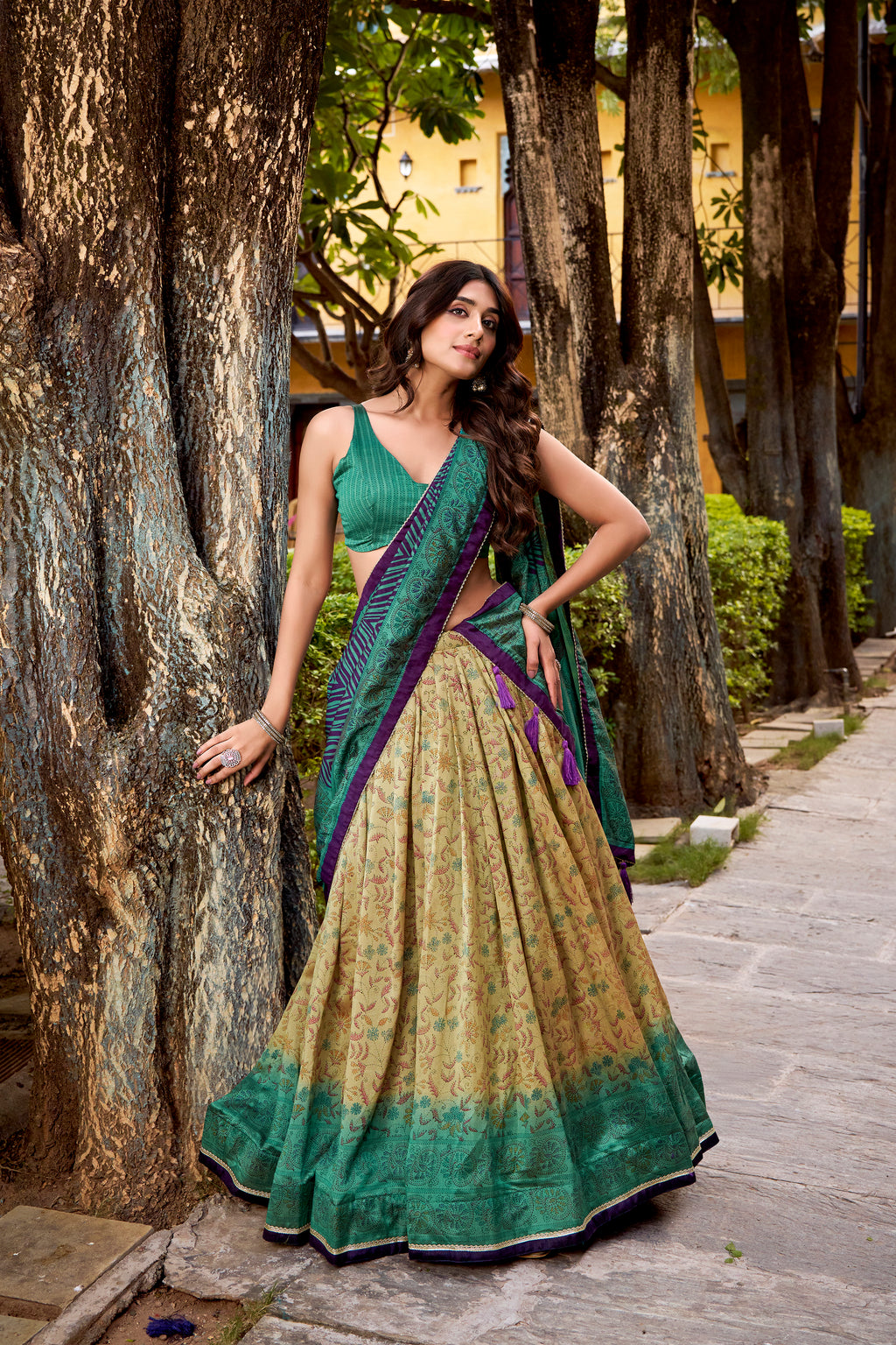 Chitra Green Color Vichitra Silk Printed Lehenga Choli With Dupatta