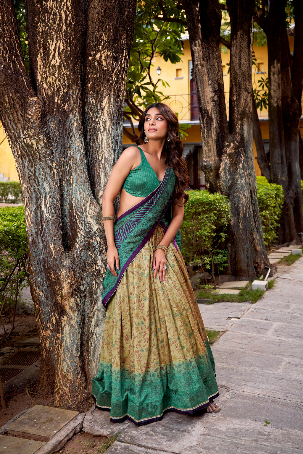 Chitra Green Color Vichitra Silk Printed Lehenga Choli With Dupatta