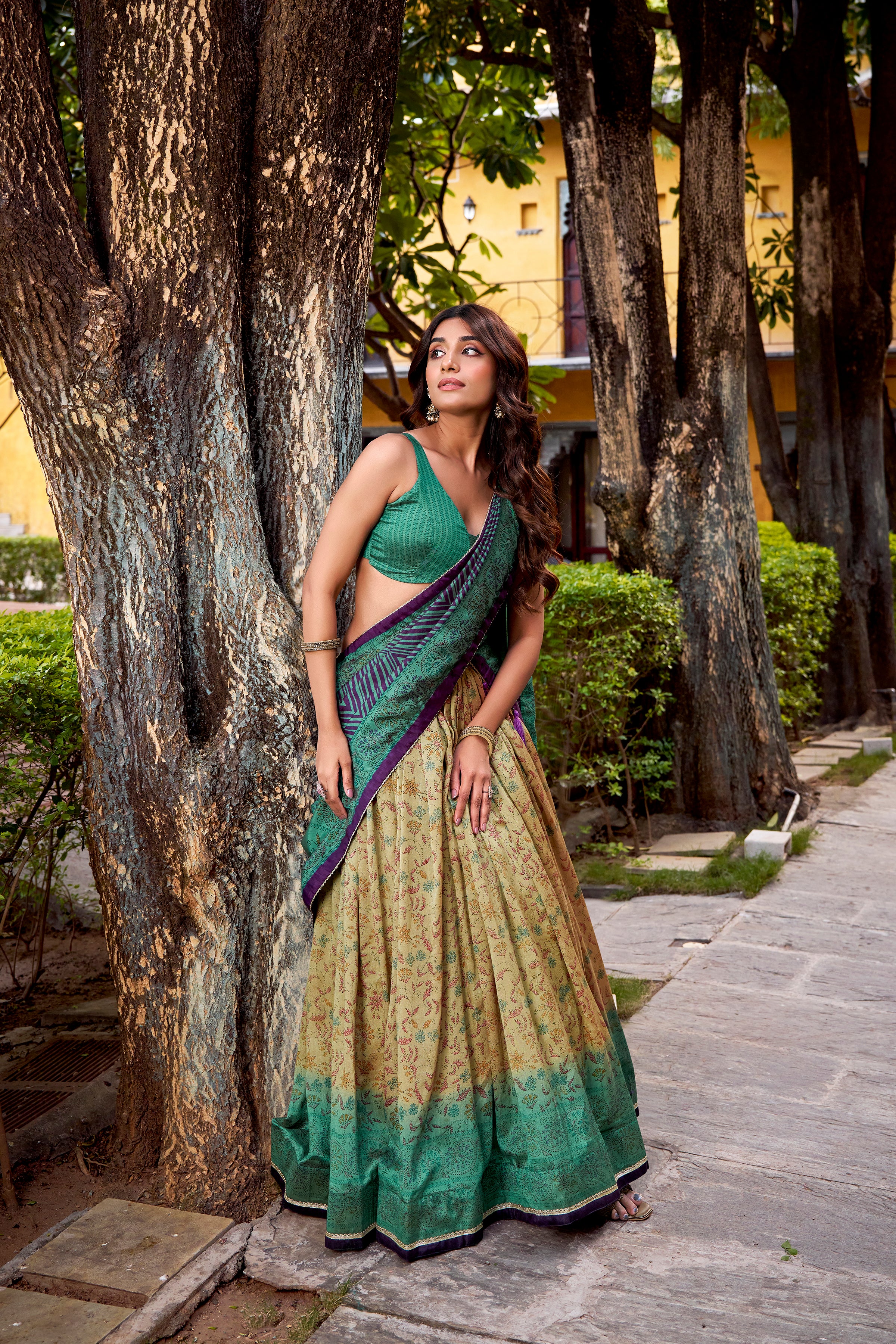 Chitra Green Color Vichitra Silk Printed Lehenga Choli With Dupatta