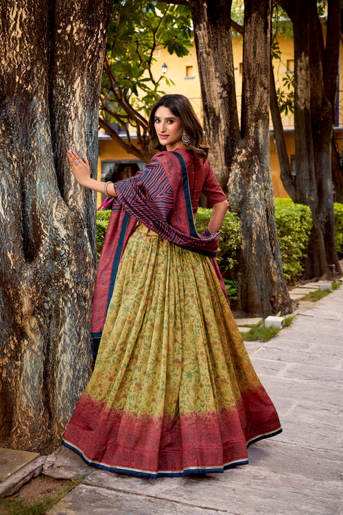 Chitra maroon Vichitra silk printed lehenga choli with dupatta
