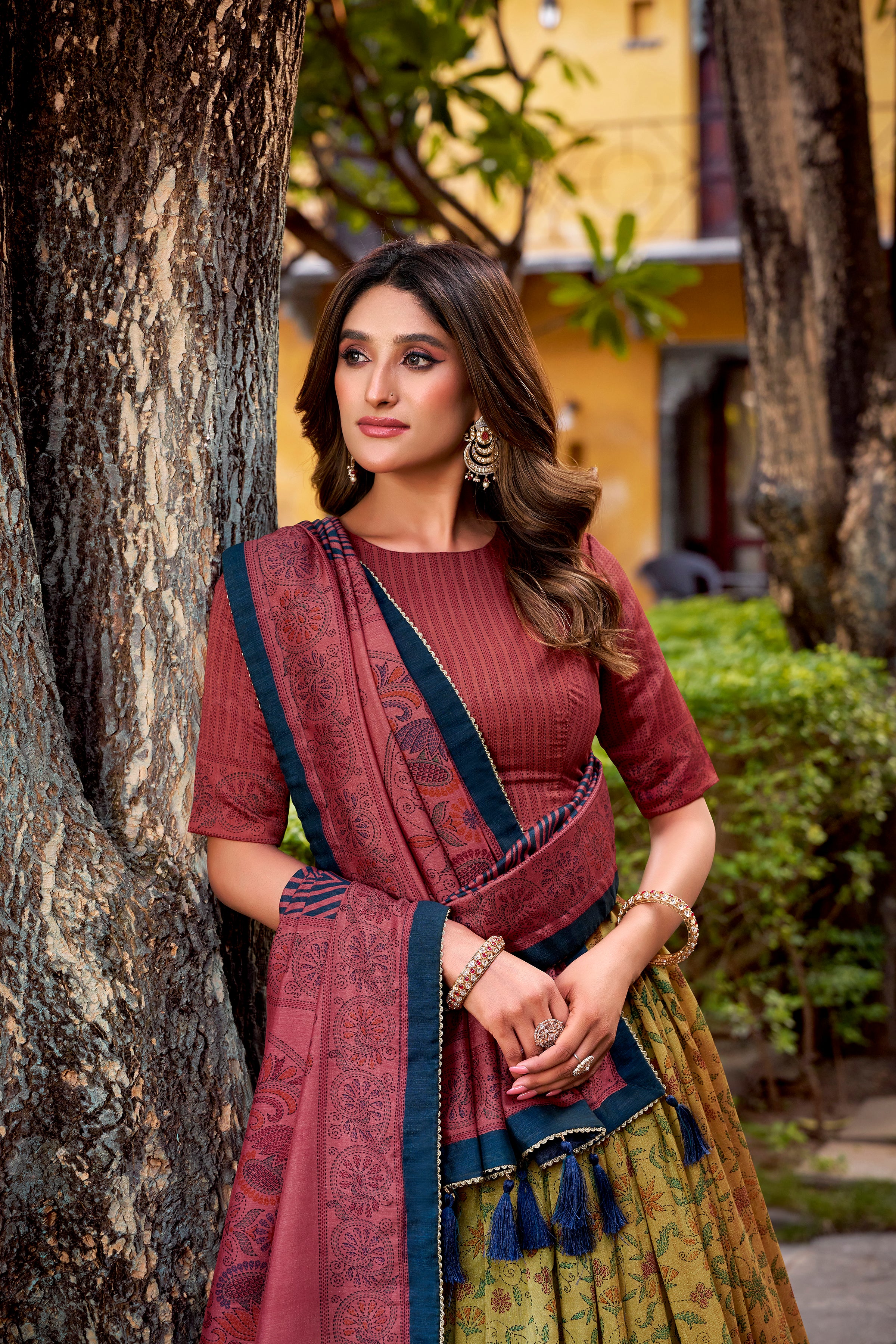 Chitra Maroon Color Vichitra Silk Printed Lehenga Choli With Dupatta