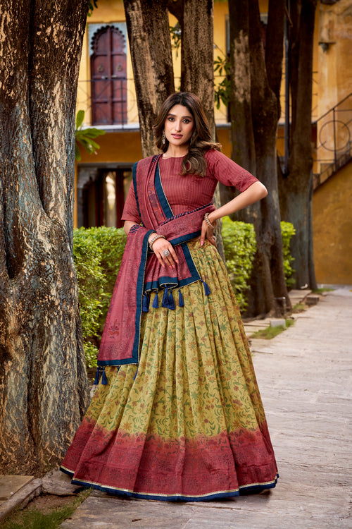 Chitra maroon Vichitra silk printed lehenga choli with dupatta