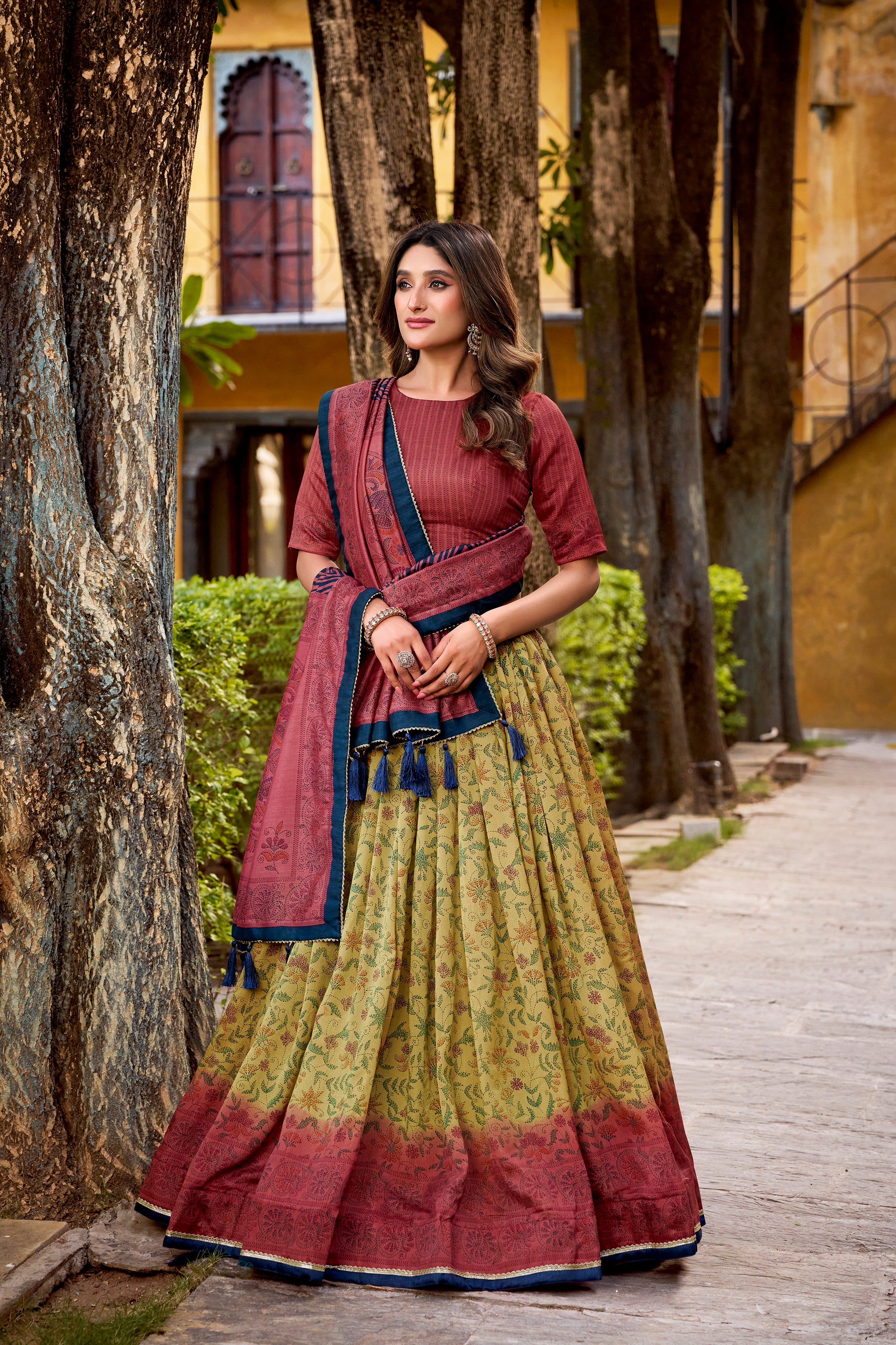 Chitra Maroon Color Vichitra Silk Printed Lehenga Choli With Dupatta