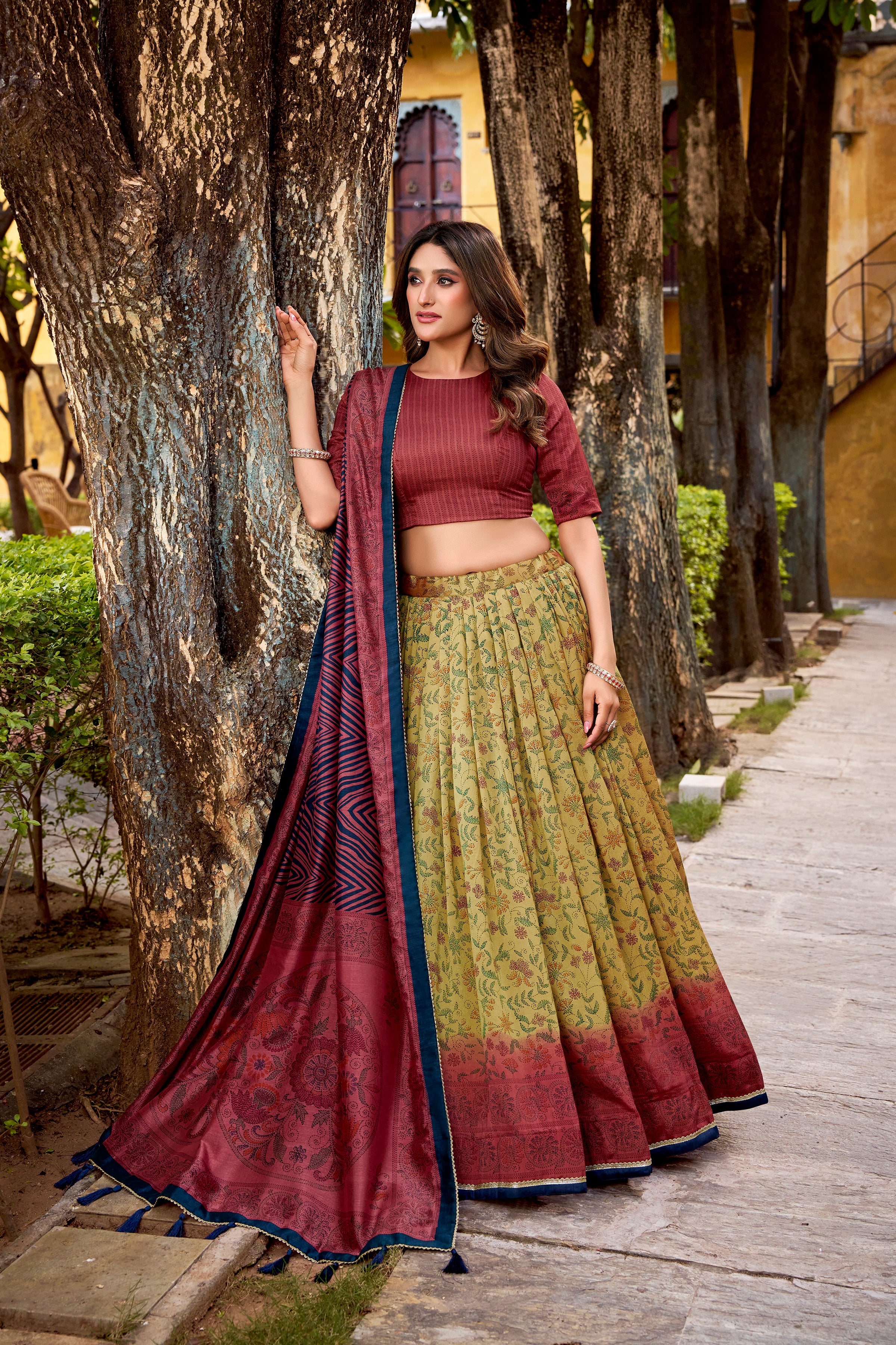 Chitra Maroon Color Vichitra Silk Printed Lehenga Choli With Dupatta