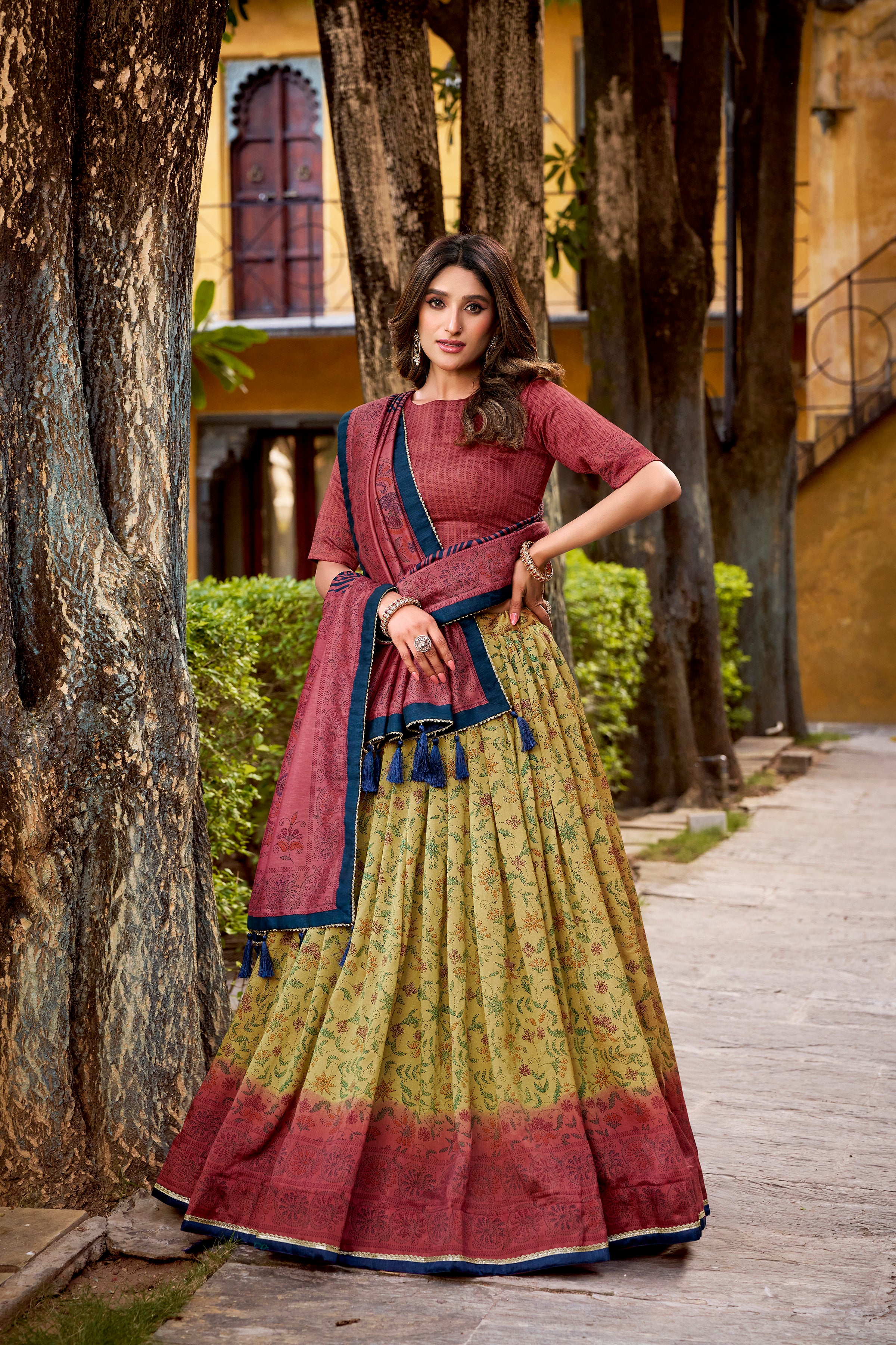 Chitra Maroon Color Vichitra Silk Printed Lehenga Choli With Dupatta