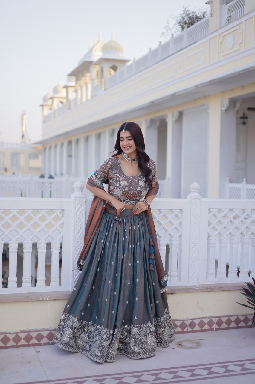 Chitrani silk sequins zari thread embroidered lehenga choli set