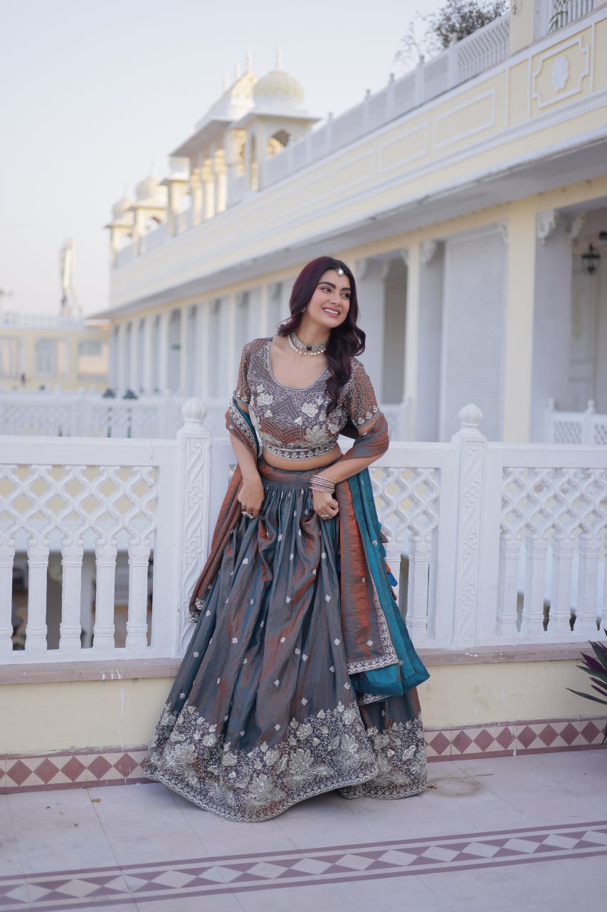 Chitrani silk sequins zari thread embroidered lehenga choli set