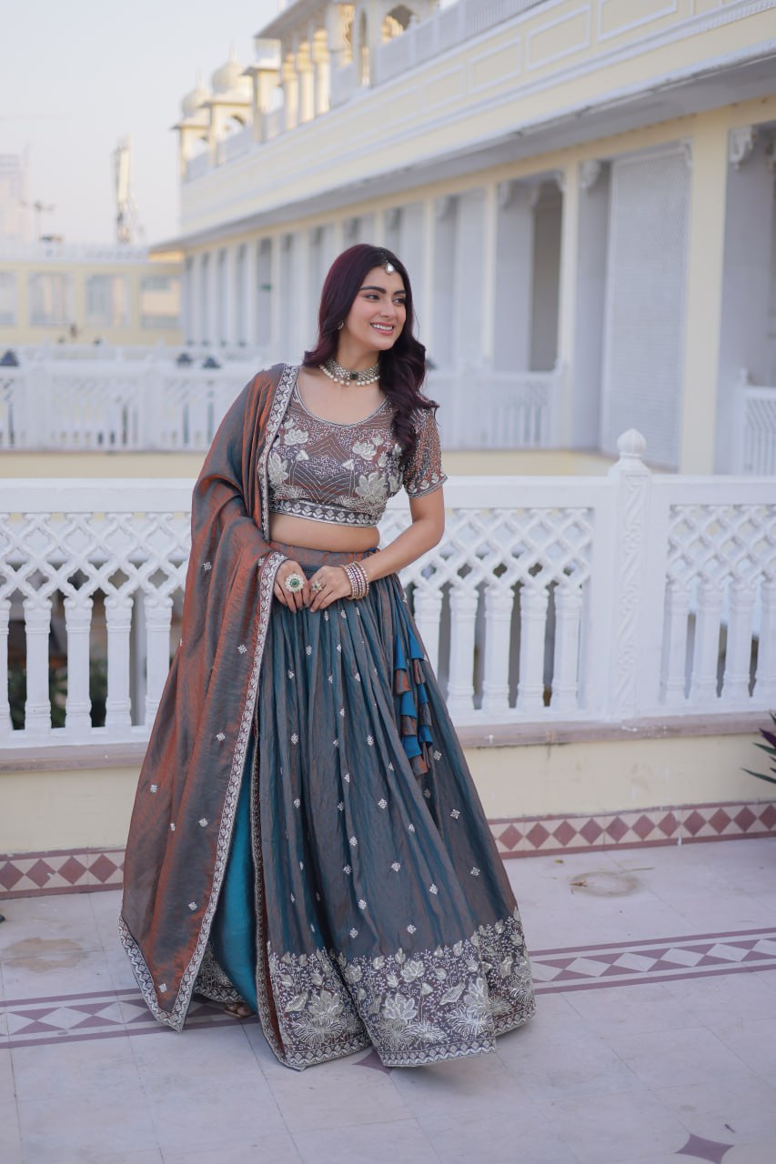 Chitrani silk sequins zari thread embroidered lehenga choli set