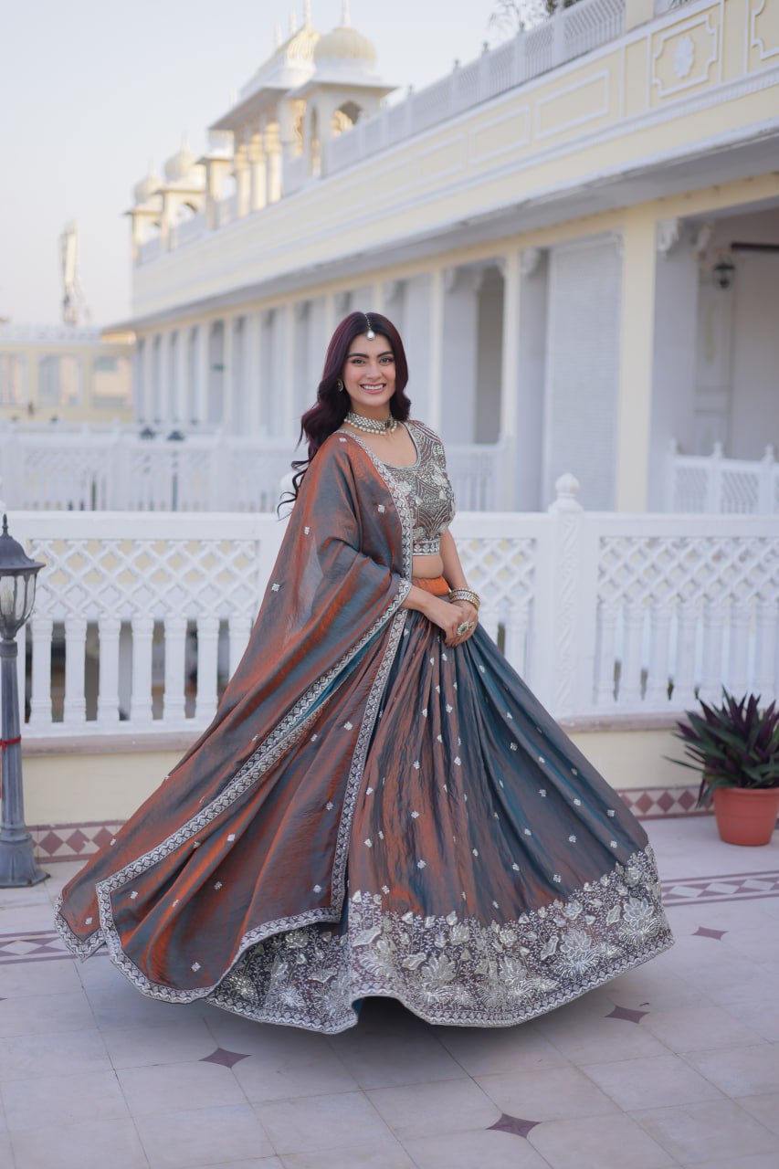 Chitrani silk sequins zari thread embroidered lehenga choli set