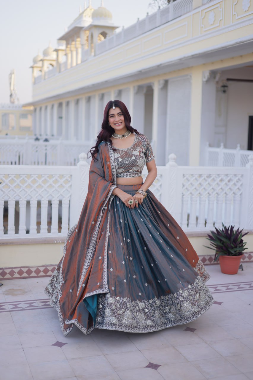 Chitrani silk sequins zari thread embroidered lehenga choli set