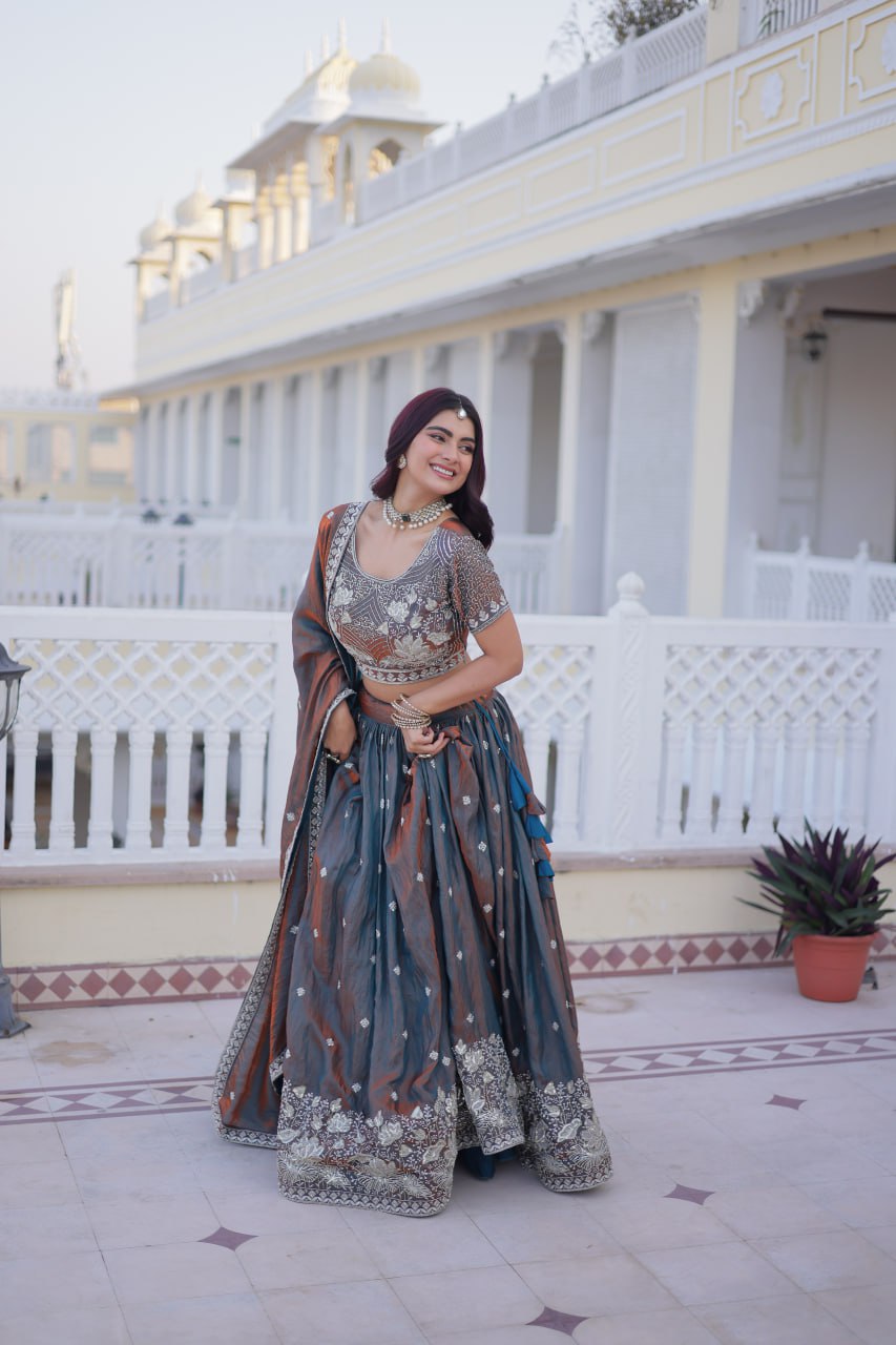 Chitrani silk sequins zari thread embroidered lehenga choli set