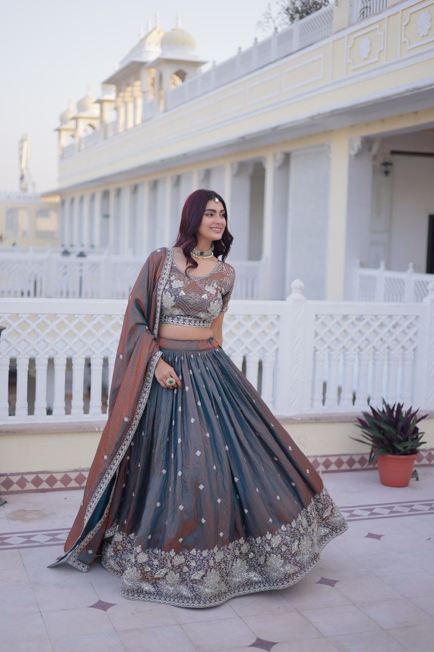 Chitrani silk sequins zari thread embroidered lehenga choli set