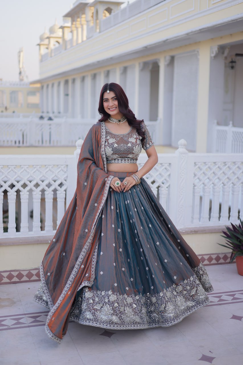 Chitrani silk sequins zari thread embroidered lehenga choli set