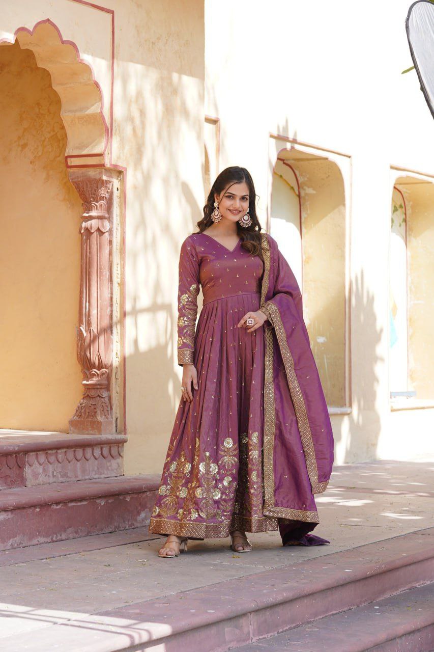 Shreenika onion pink viscose anarkali gown set