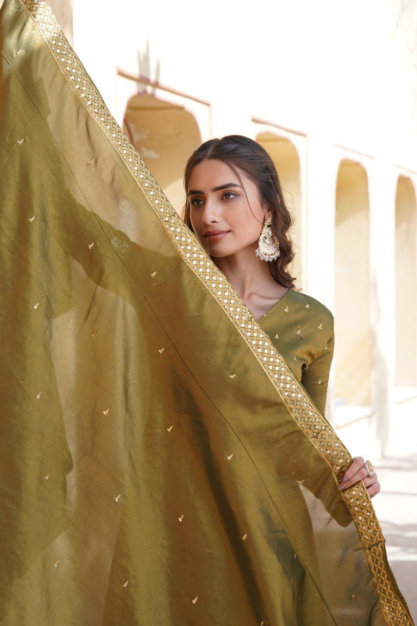 Shreenika mehandi green viscose anarkali gown set