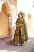 Shreenika mehandi green viscose anarkali gown set