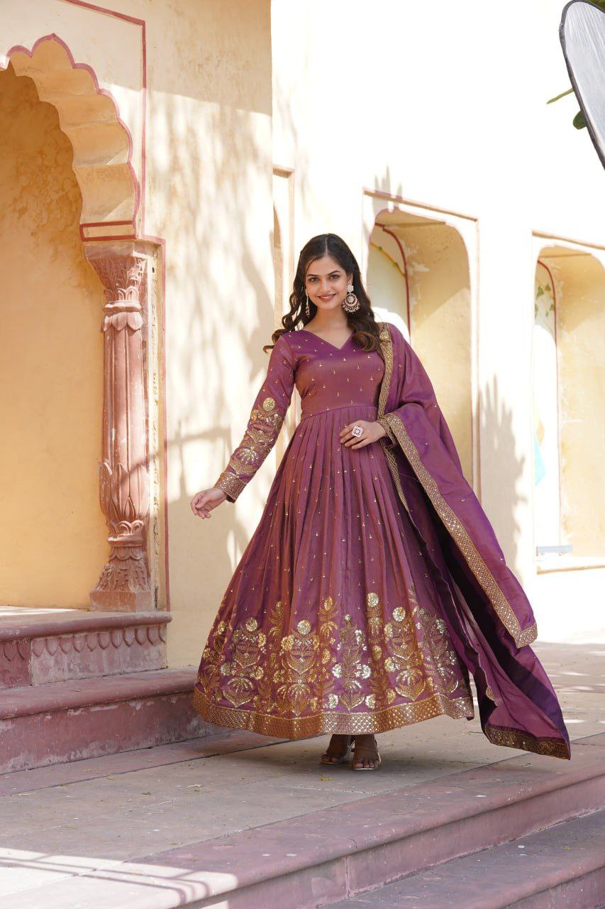 Shreenika onion pink viscose anarkali gown set