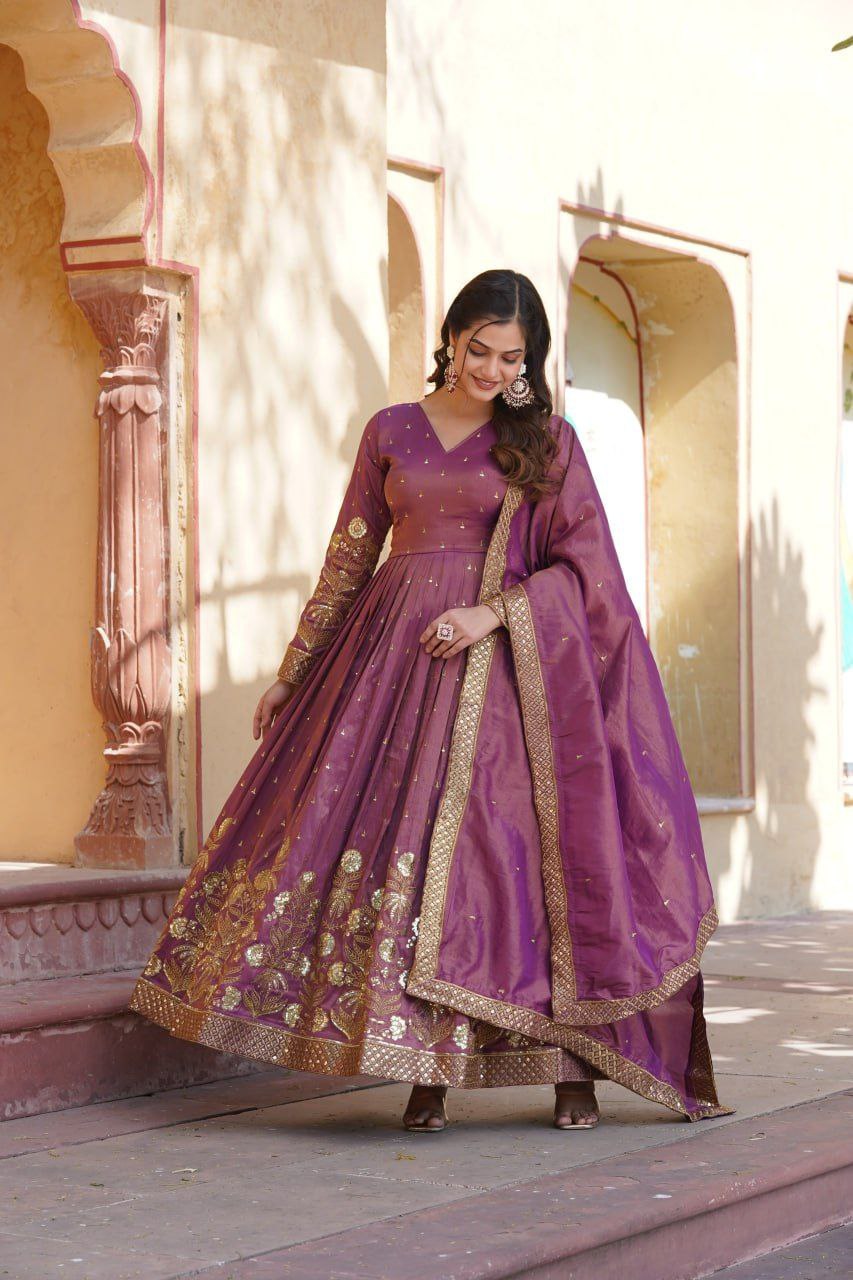 Shreenika onion pink viscose anarkali gown set