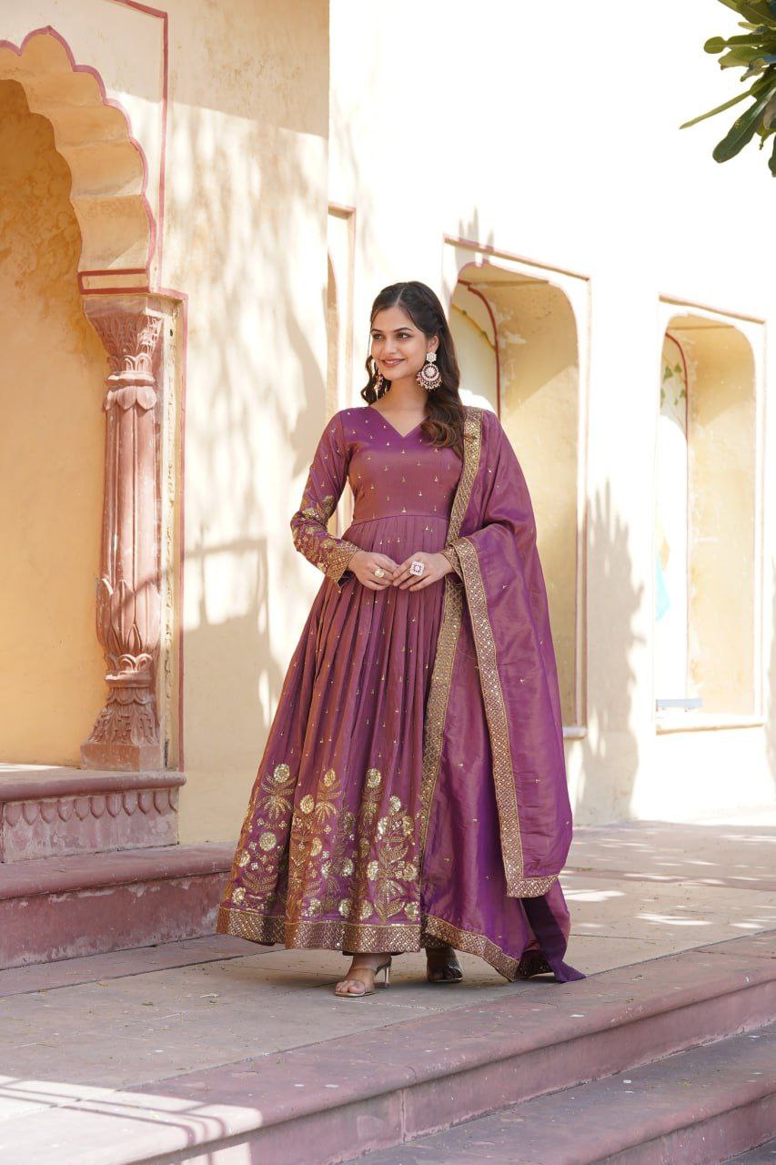 Shreenika onion pink viscose anarkali gown set