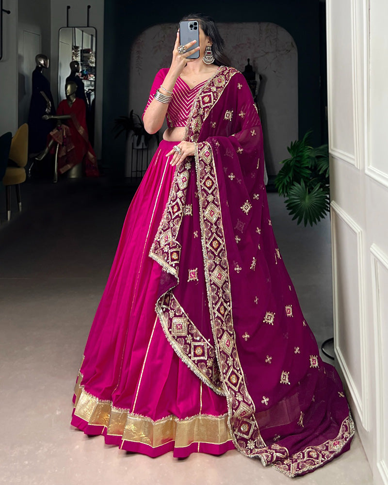 Pink Cotton Lace Work Designer Lehenga Choli with Dupatta