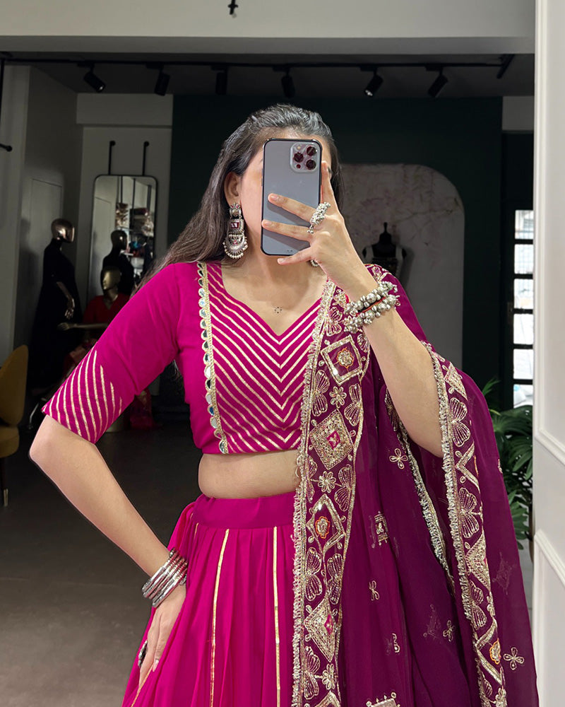 Pink Cotton Lace Work Designer Lehenga Choli with Dupatta