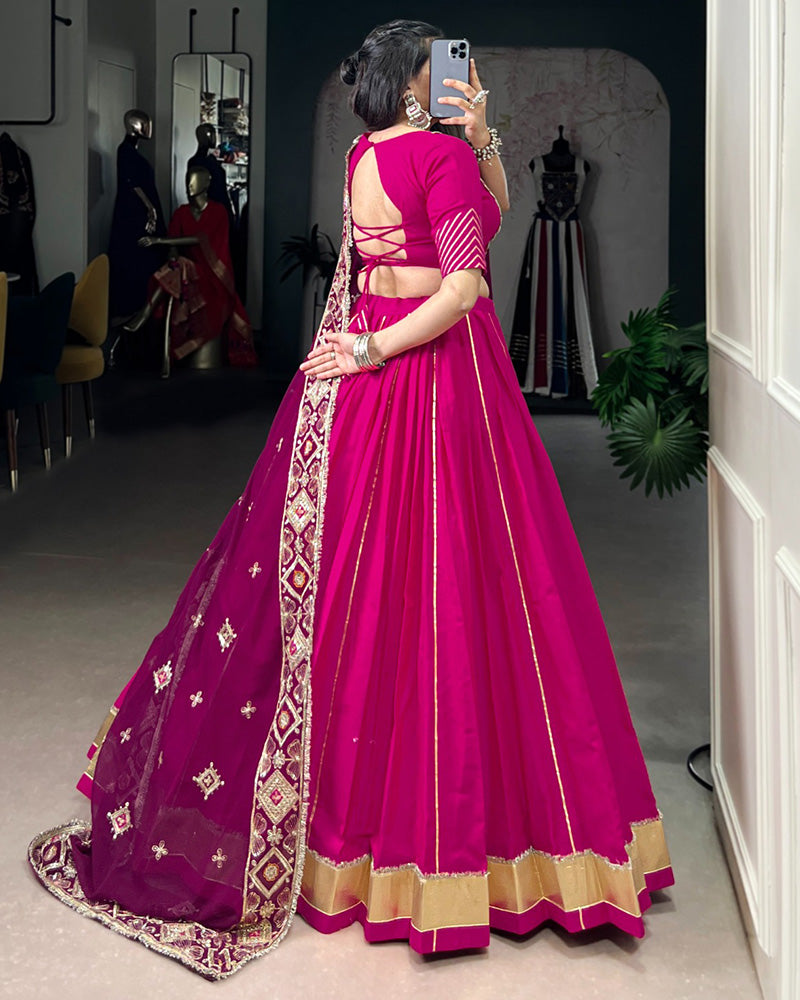 Pink Cotton Lace Work Designer Lehenga Choli with Dupatta