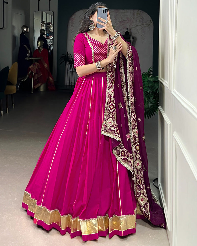 Pink Cotton Lace Work Designer Lehenga Choli with Dupatta