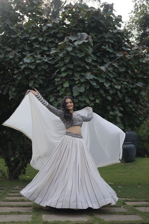 Cream coloured georgette sequins designer party lehenga