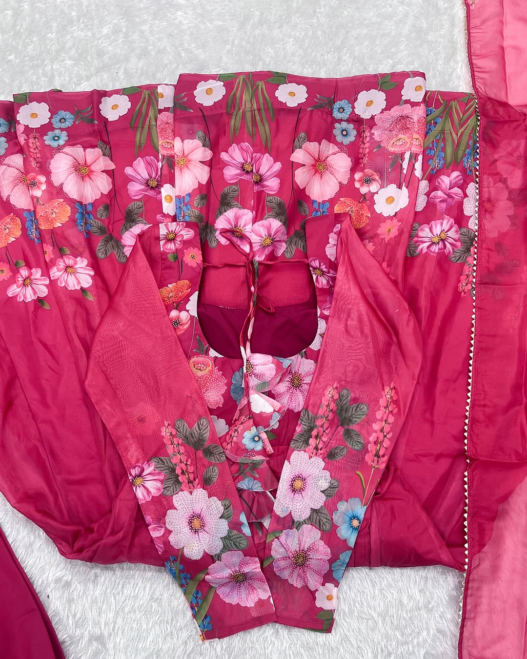 Darshika Pink Organza Floral Printed Anarkali Suit Set