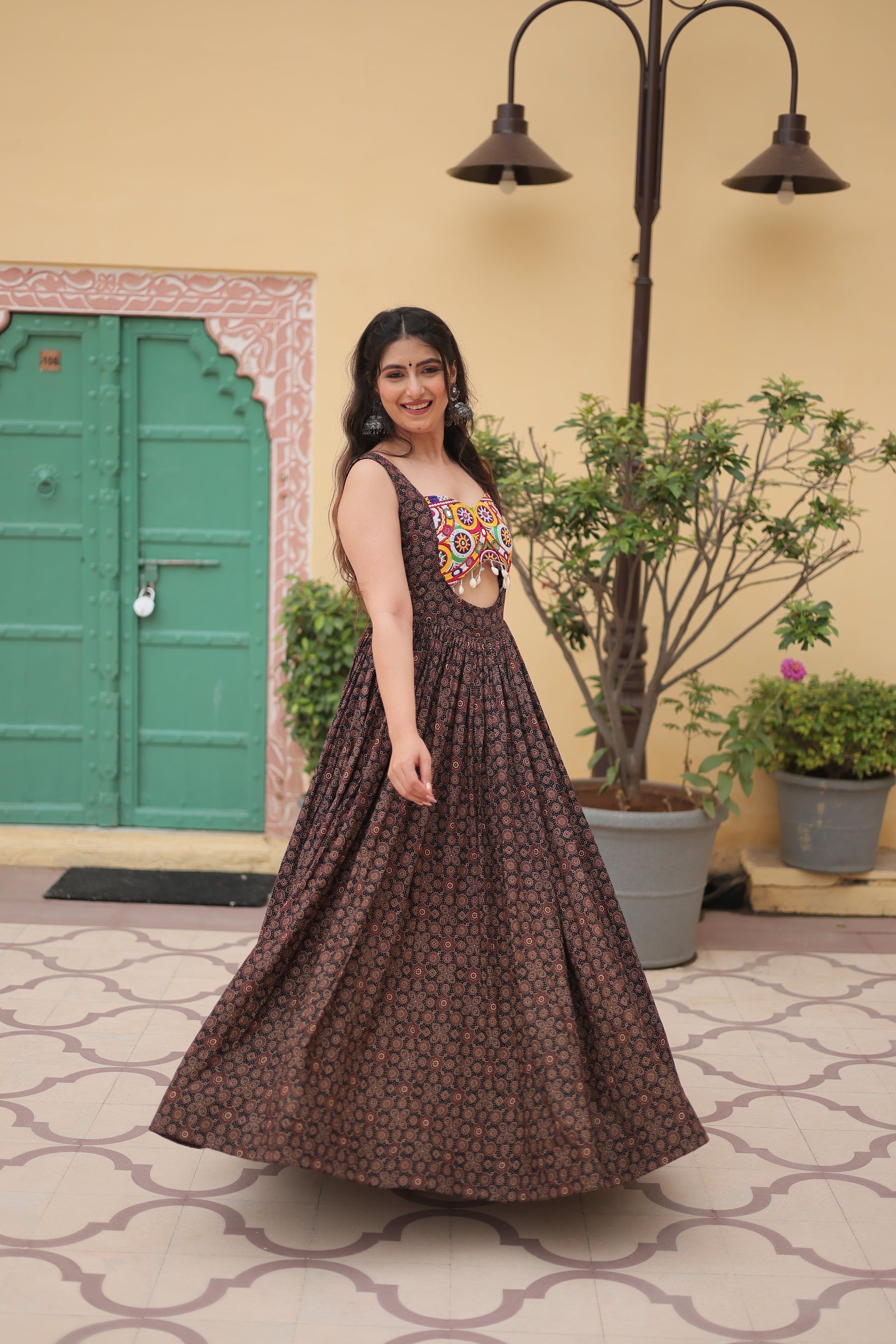 Deetya Black Cotton Gamthi Work Navratri Gown