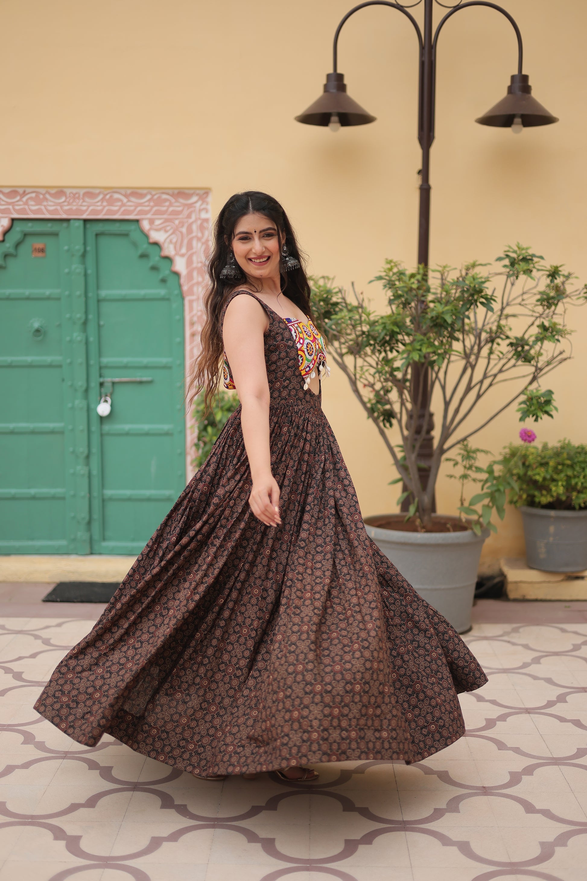Deetya Black Cotton Gamthi Work Navratri Gown