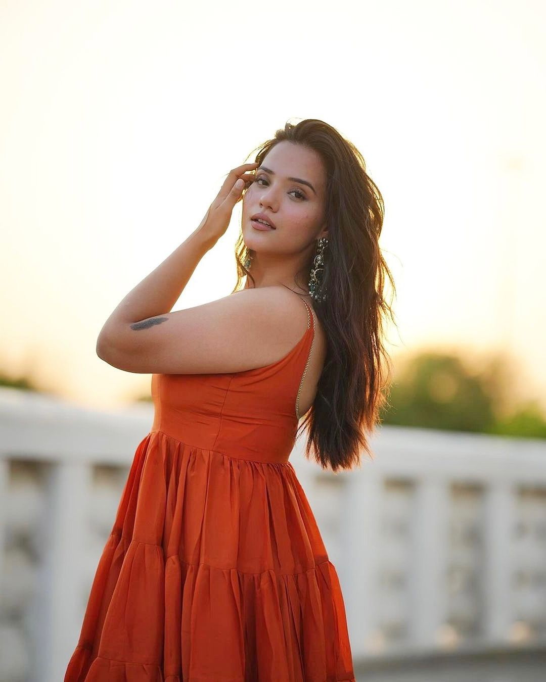 Devayani orange georgette anarkali gown set