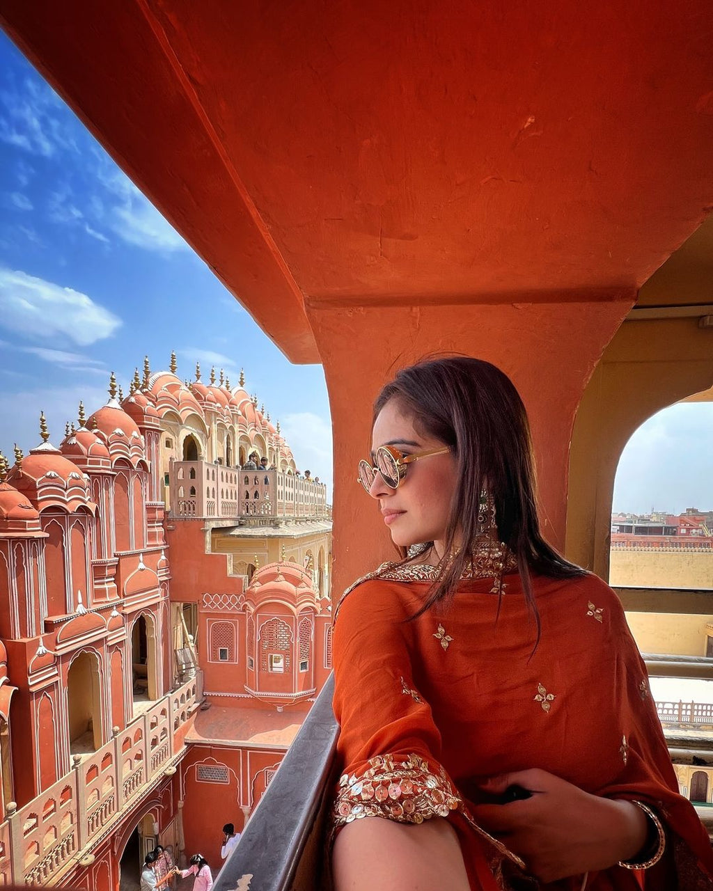 Devayani orange georgette anarkali gown set