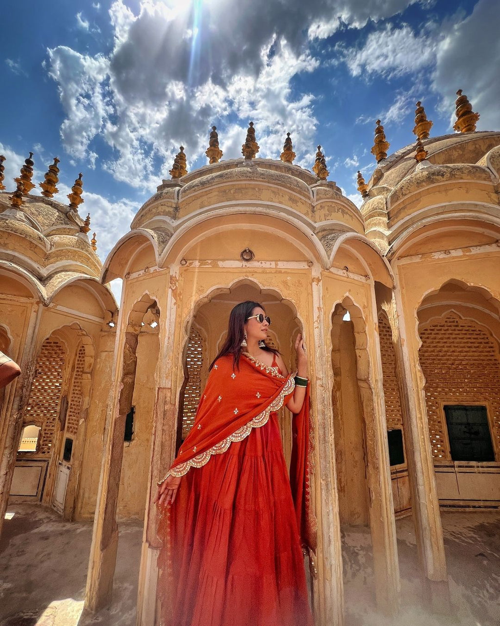 Devayani orange georgette anarkali gown set