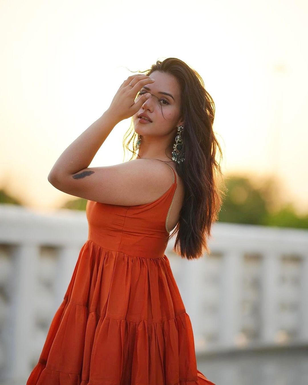 Devayani orange georgette anarkali gown set