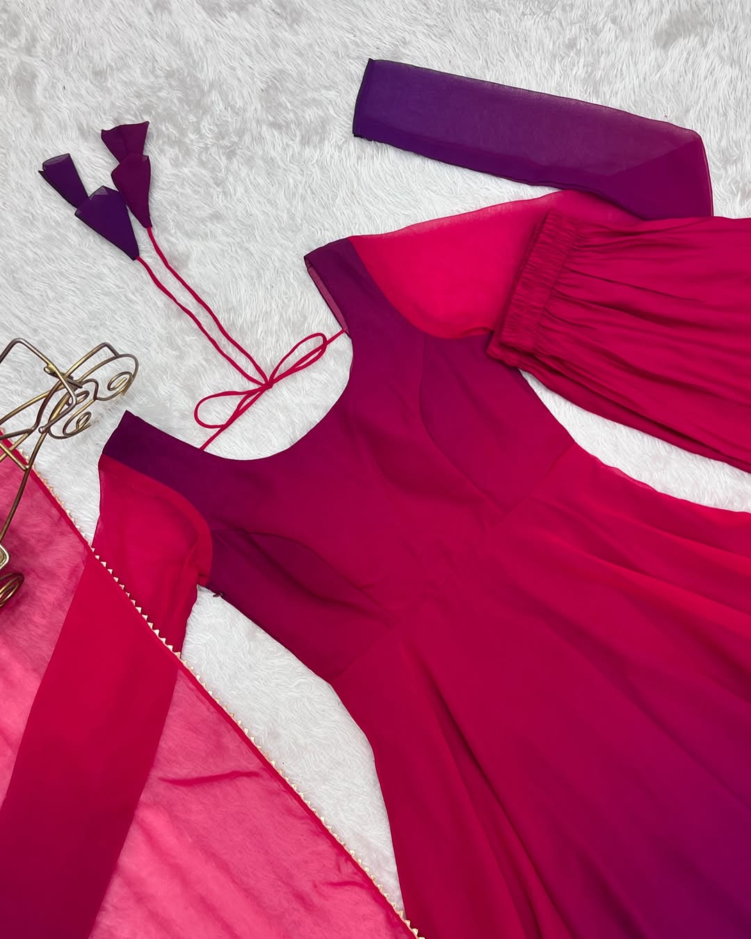 Devika Dark Pink Flair Georgette Anarkali Gown Set